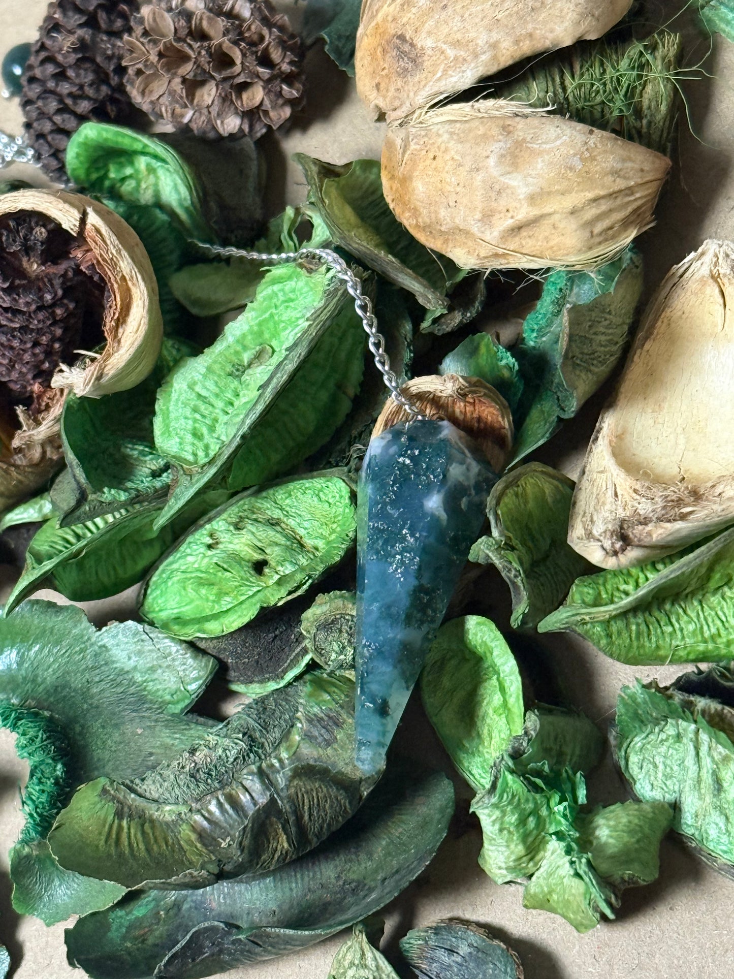 Green Moss Agate pendulum