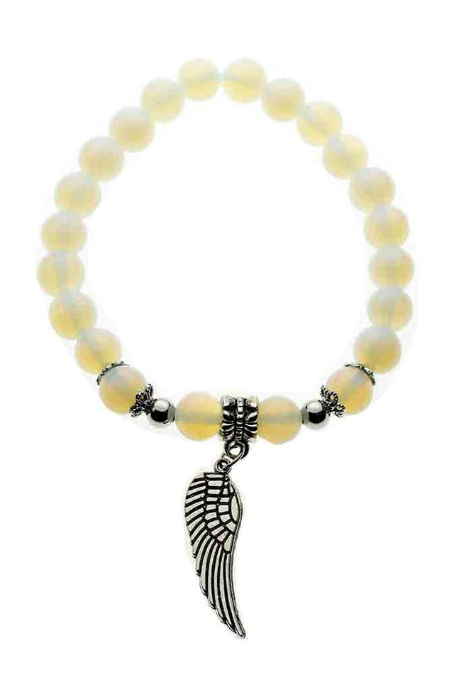 Opalite Bead Bracelet with an Angel Wing