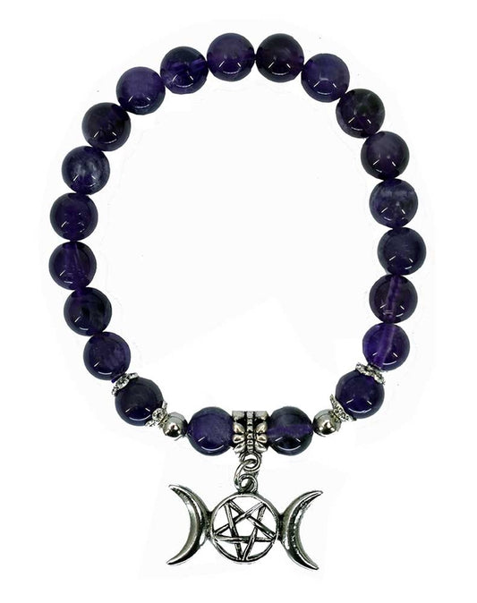 Amethyst Triple Moon Goddess Bead Bracelet