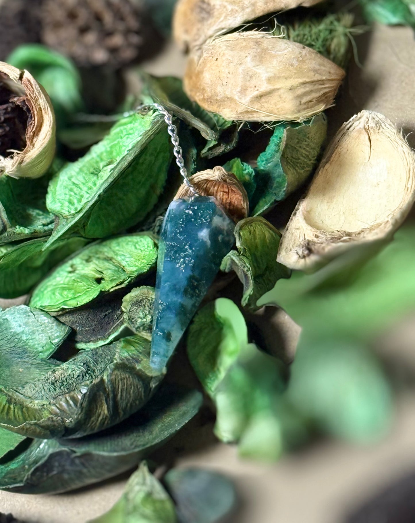 Green Moss Agate pendulum