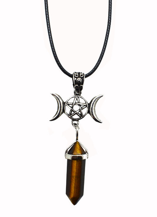 Triple Moon Tigers Eye Wand Pendant