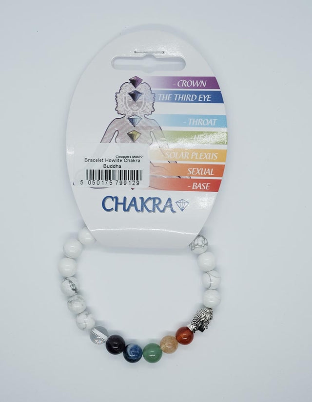 White Howlite Chakra Bead Bracelet with Buddha