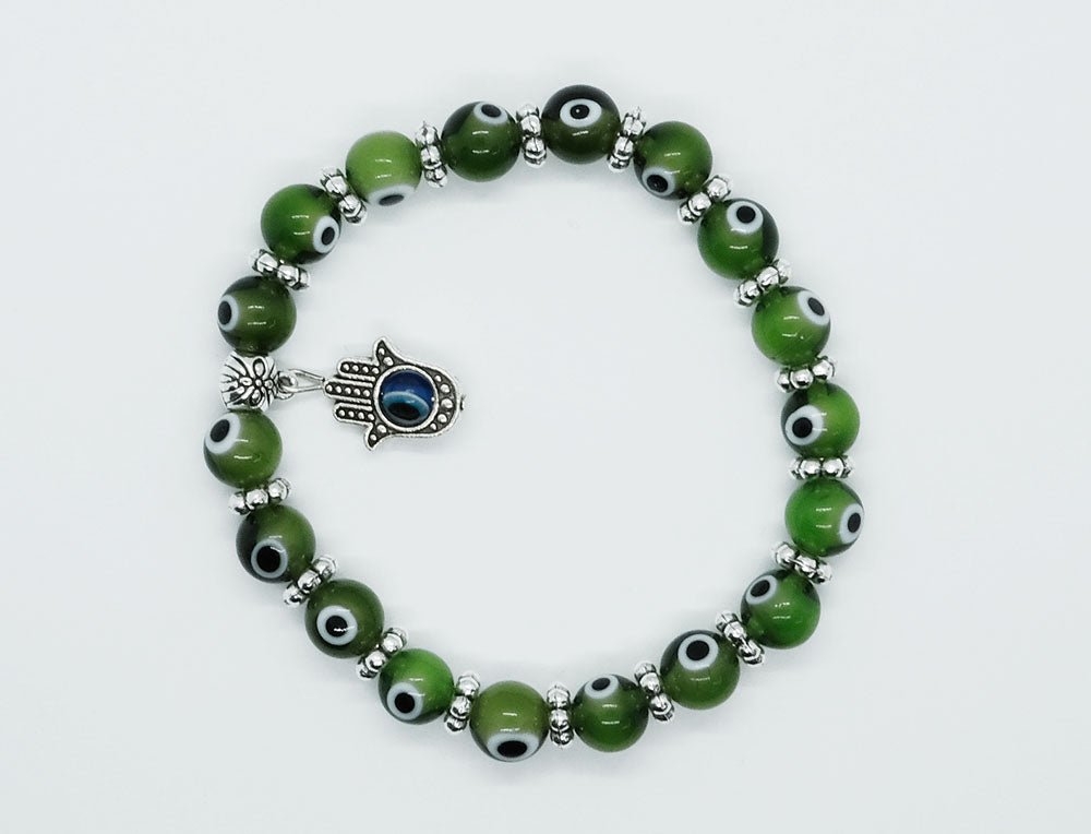 Evil Eye Bracelet - Green with Charm