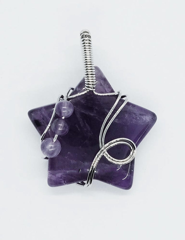 Amethyst Wired Star Necklace Pendant