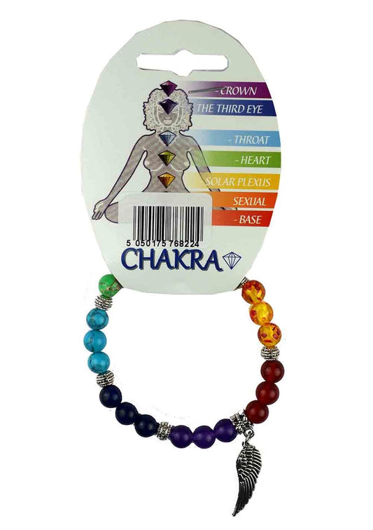 Chakra Bead Bracelet with Angel Wing