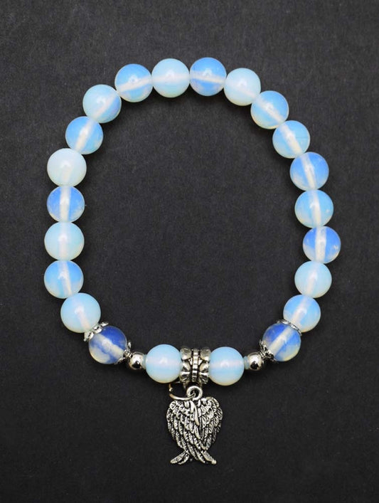 Opalite Bead Bracelet with Angel Wings